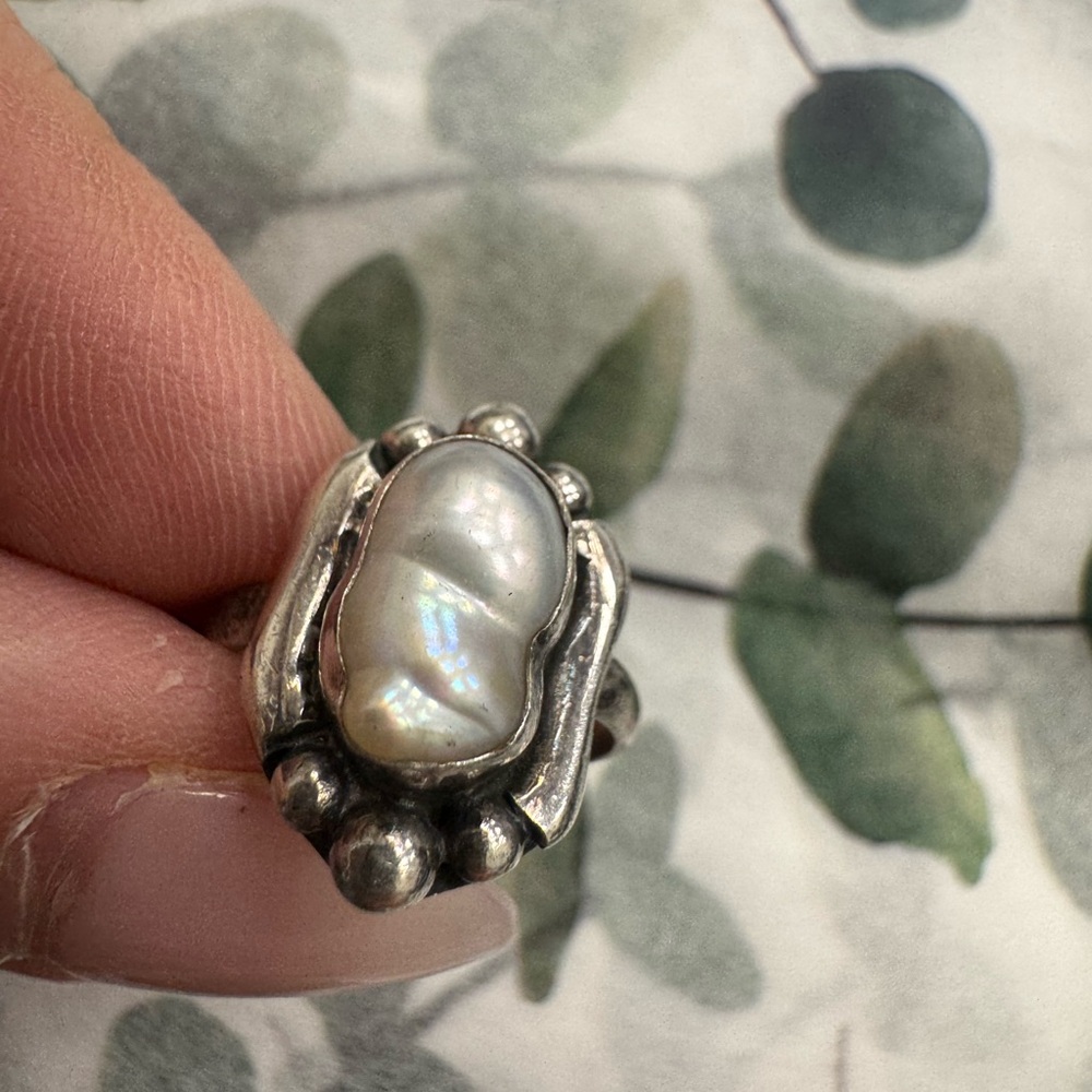 Sterling Silver Baroque Pearl Statement Ring - White